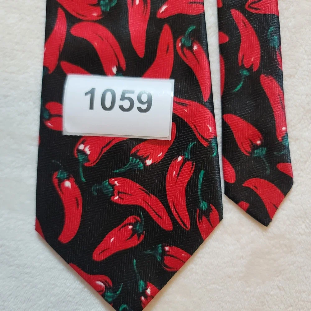 Tie Mania Necktie Mens OS Black Red Chili Pepper Novelty Foodie Handmade Spicy